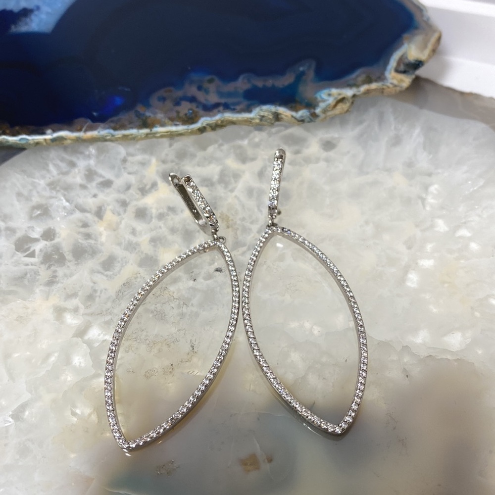 Sterling Silver CZ long drop earrings. NWT unique